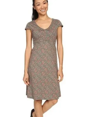Toad & Co Rosemarie Dress Organic Cotton Olive Green Leaf Print Womens M thumbnail 3