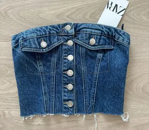 Zara crop top corset denim jeans button up thumbnail 9