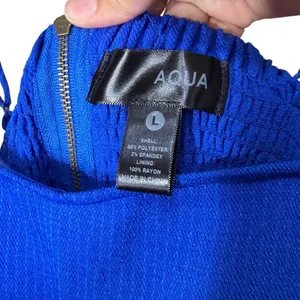 AQUA‎ Cobalt Blue Ribbed Wide Leg Jumpsuit Spaghetti Straps Belted Size L thumbnail 6
