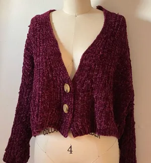LF Fuscia Button Down Chenille Sweater thumbnail 3