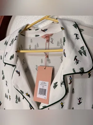 Eberjey Gisele short sleeve pajama top Ski Chalet Ivory/Pine alpine skier NEW thumbnail 3