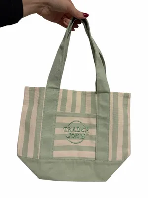 Trader Joe’s SOLD OUT Green & Cream Striped Canvas Tote Bag thumbnail 1