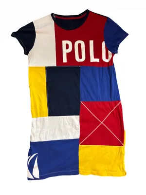 Polo Colorblock Patchwork Women's-Shirt Dress - Red/Blue/Yellow thumbnail 1