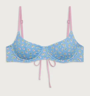 Frankie's Bikinis Sky Blue Floral Underwire Bikini with Pink Straps thumbnail 1