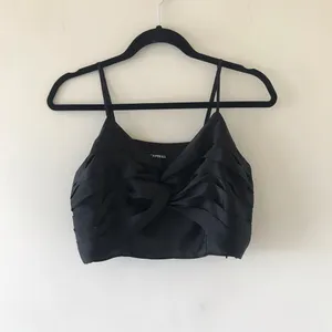 Express Satin High Rise Wide Leg Pant Ruffle Crop Tank Set, NWT, Medium, Black thumbnail 8