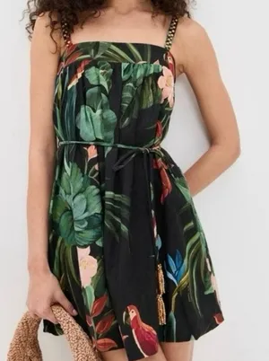 Farm Rio Midnight Macaw Fiesta Black Mini Dress XS thumbnail 1