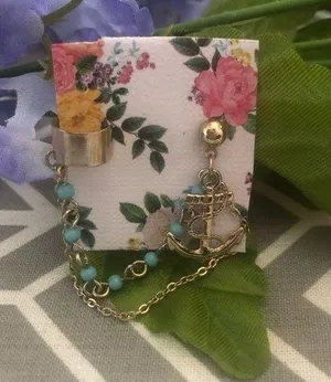 🔴BOGO🔴 Blue and Gold Anchor Earring thumbnail 1