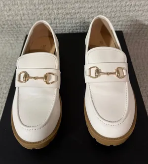 Cushionare Memory foam White Loafers with Gold Bit Detail thumbnail 1