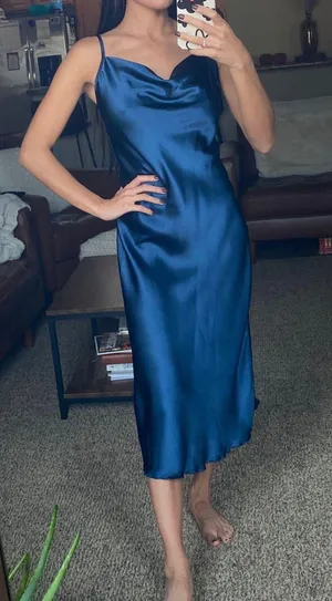 Navy Blue Silk Dress thumbnail 1
