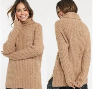 Beige High Neck Longline Sweater thumbnail 1