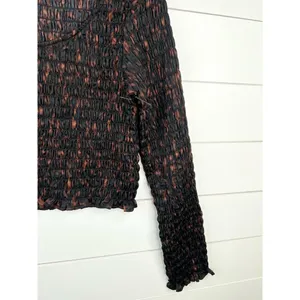 Open Edit Black Brown Ruche Smocked Long Sleeve Scoop Neck Crop Top Sz S thumbnail 5