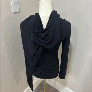 Free People Womens Asymmetrical Button Front Hooded Fleece‎ Top Black XS thumbnail 8
