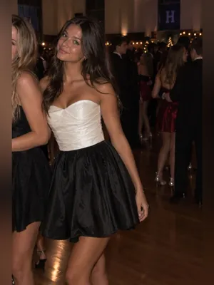 Maddy Paige Satin Strapless Homecoming Mini Dress – White/Black – 5/6 thumbnail 4