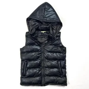 Gianni Bini Puffer Vest‎ Women's Faux Leather Hooded Black Gorpcore Size Small thumbnail 2