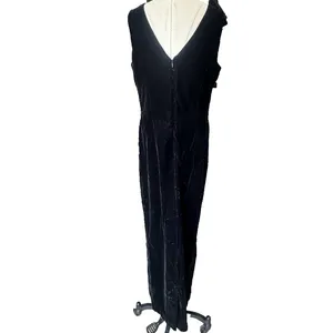 VTG Scott McClintock Black Velvet Maxi Dress Sz 12 USA Made Sleeveless Slit thumbnail 4