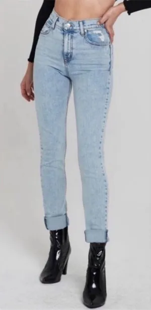 Revice Uptown Stardust High‎ Rise Straight Leg Mom Distressed Denim Jeans thumbnail 1