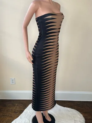 Brand New! Brown & Black Bodycon Ankle-Length Dress | Size M thumbnail 3
