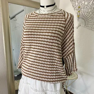 Source Unknown New Tan Brown Soft Knit 3/4 Sleeve Sweater Top M thumbnail 4
