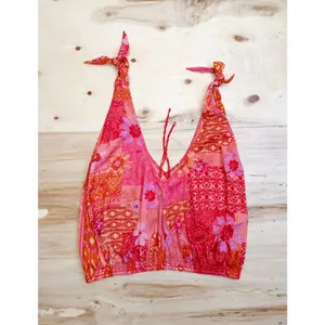 Free People Halter Top Womens M Orange Pink Paisley Floral Boho Festival thumbnail 2