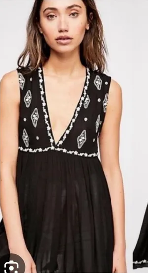 Free people diamond embroidered babydoll tank top small thumbnail 1
