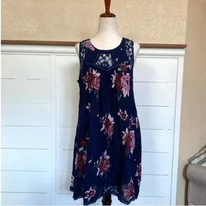 Patrons of Peace Navy Floral Lace Inset Sleeveless Boho Mini Dress NWT‎ Size S thumbnail 3