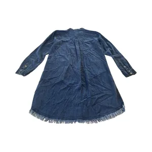 Eileen Fisher Denim Shirt‎ Dress Indigo Blue Tencel Organic Cotton Fringe Hem XS thumbnail 6