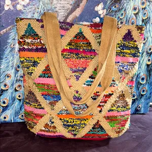 Colorful Woven Tote Bag Red thumbnail 1