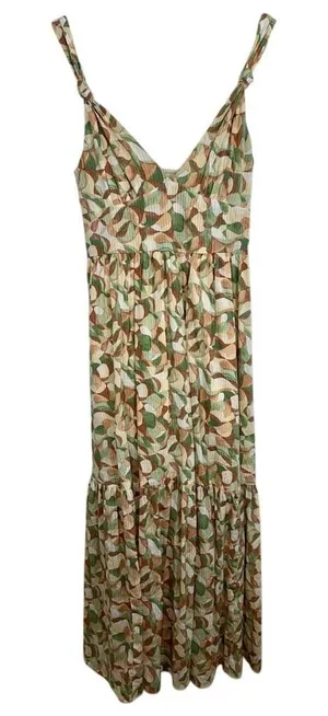 Abercrombie & Fitch White Cream Green Tan Brown Sleeveless Maxi Dress Womens S thumbnail 1