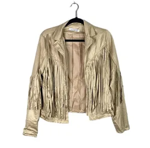 NEW! Western Fringe Soft Faux Suede Open Style Lined Jacket Coat M Light Tan thumbnail 2