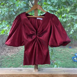 Amanda Uprichard Neveah Puff Sleeve Satin Blouse Dark Red Size M thumbnail 2