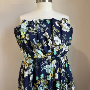 Anthropologie‎ Floral Ruffled Strapless Blue A Line Dress NWT Size Large thumbnail 10