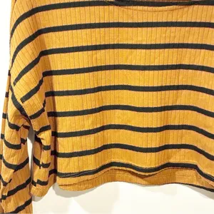 Free People Beach Zinnia Cropped‎ Brown Black Stripe Long Sleeve Top Size XS thumbnail 3