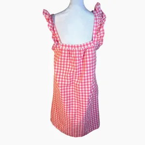 Vineyard Vines Gingham Dress Womens Small Pink Excellent Ruffle Cotton‎ Linen thumbnail 2