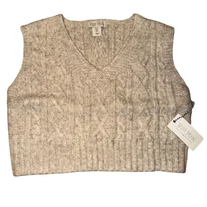 Ruby Moon Cable Knit V-Neck Sleeveless Sweater Vest, Tan, Size S, NWT‎ thumbnail 2