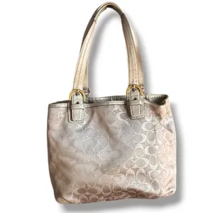 COACH SoHo Signature C Metallic Silver Jacquard Leather Trim Tote Shoulder Bag thumbnail 4