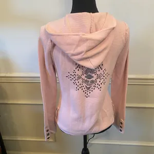 Light Pink Harley Davidson Knit Sweater Jacket Rhinestone Button Sleeve Zip thumbnail 3