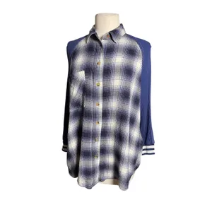 UO BDG Women’s Keanu Blue Plaid Varsity Mixed Media Button Up Flannel thumbnail 6