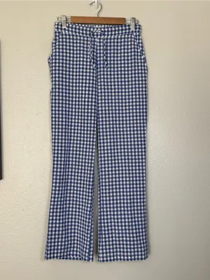 Sonderhaus Perfect Pants Blue & White Gingham Relaxed Fit Cotton Pants Size XS thumbnail 3