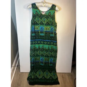 R&K Originals Size 18 Green Blue Black Geometric Scoop Neck Rayon Maxi Side Slit thumbnail 12