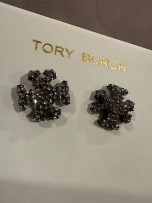 Tory Burch | Gunmetal Crystal Logo Stud Earrings | Small thumbnail 2