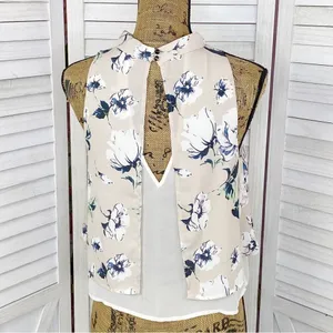Astr the Label Floral Chiffon‎ Layered Split Black Crop Blouse Blush XS thumbnail 5