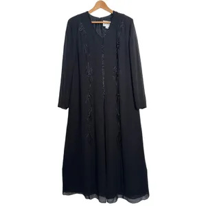 1990s Night Studio black beaded chiffon gown with sheer overlay & sleeves 16 thumbnail 2