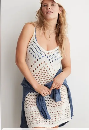 Aerie Crochet Cover Up Mini Dress xl thumbnail 1
