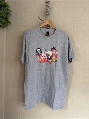 Horror Character Graphic Tee large Gray new pumpkin spice latte thumbnail 2