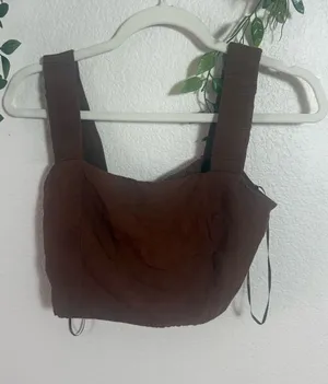 Zara Brown Square Neck Crop Top with Wide Straps thumbnail 1