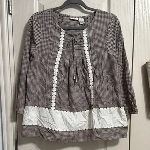 💖 Kim Rogers Cottage Peasant Style Gingham Blouse with Neck Tie Detail‎ thumbnail 2