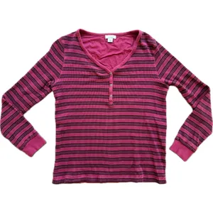 Sundance Catalog Thermal Stripe Henley Cabin Cozy‎ Pink Black Small Long Sleeve thumbnail 4