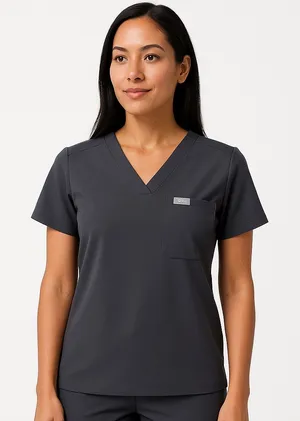 FIGS Catarina Scrub Top M Graphite Charcoal | V-Neck One Pocket | Technical thumbnail 1