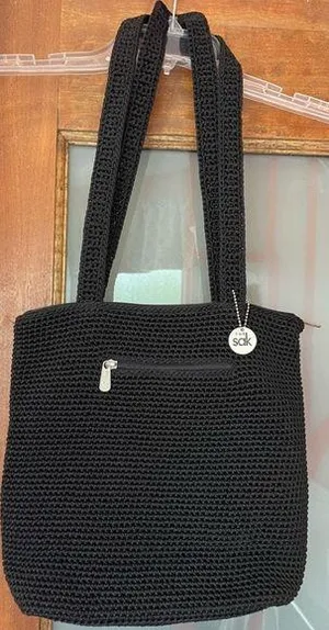The Sak Black Crochet Double Strap Shoulder Purse Bag EUC thumbnail 1