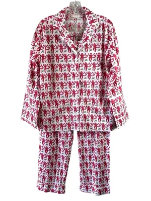 Roller Rabbit Pink Monkey Print Cotton Pajama Set Size S Button Front thumbnail 2
